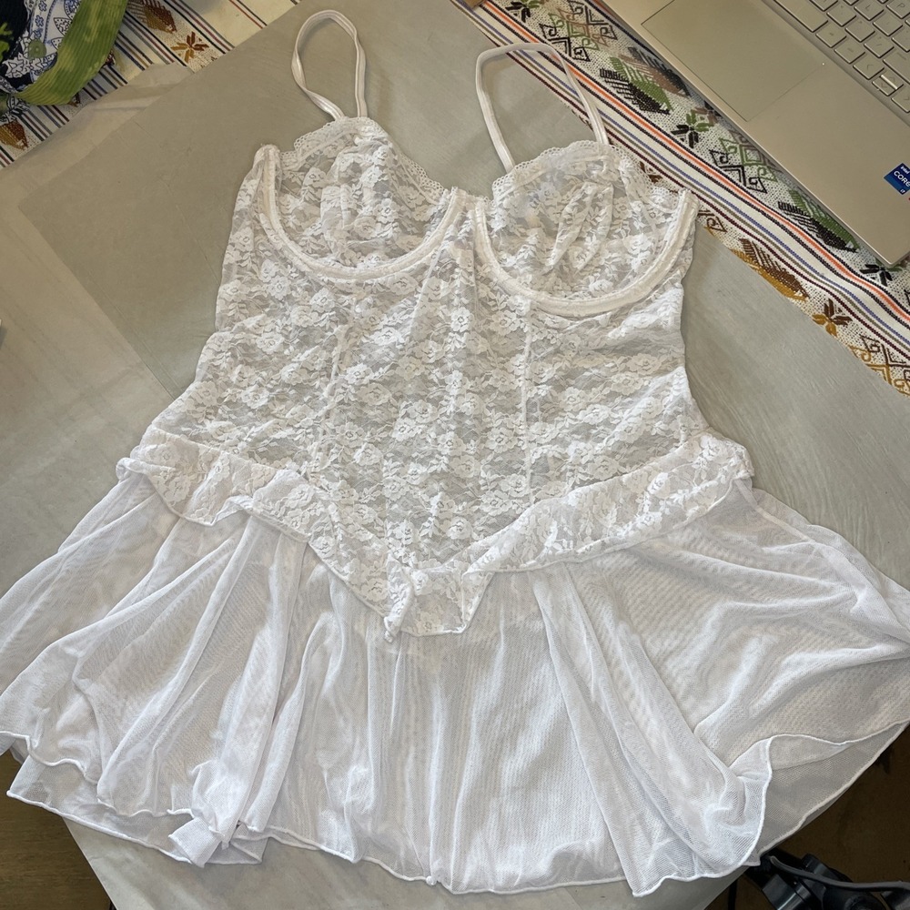 Babydoll White‎ Lace Garment Large Underwire Skirt Dress